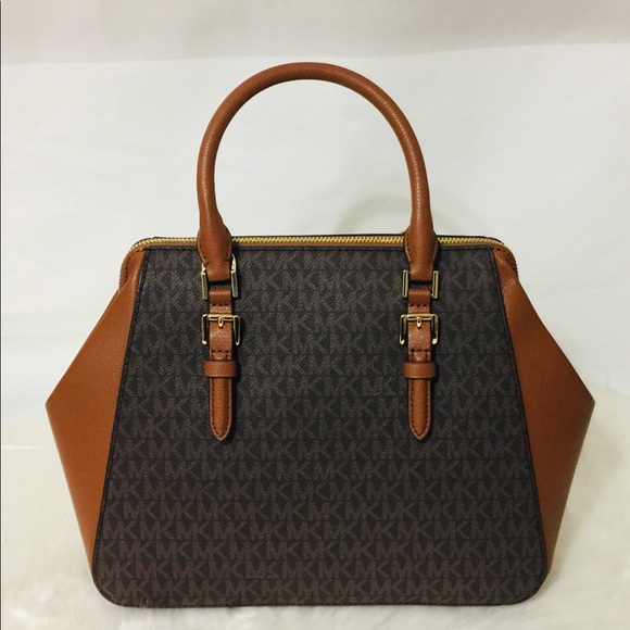 NWT Michael Kors Charlotte Brown large Satchel Bag - Picture 4 of 15